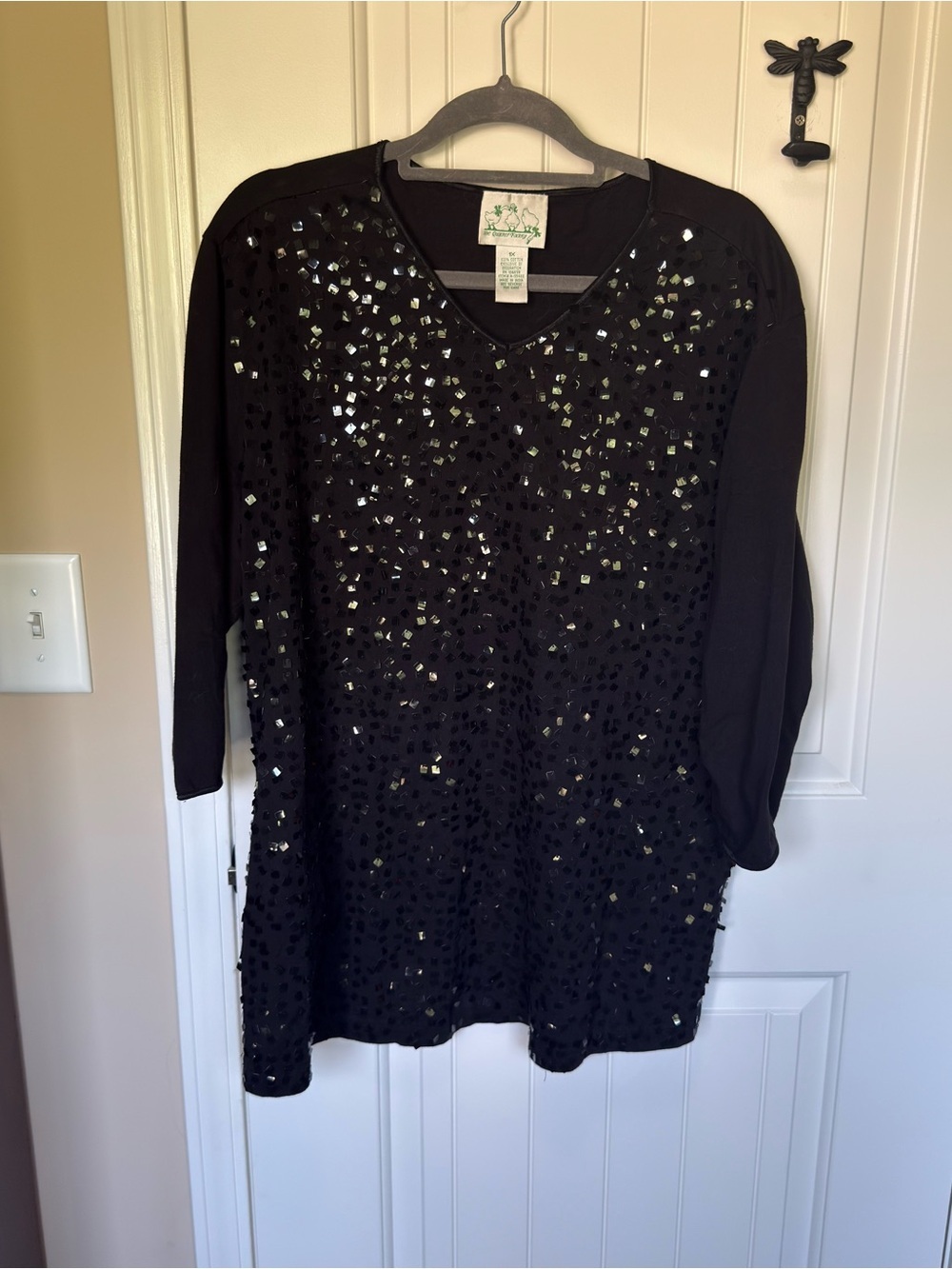 Quacker Factory Black Sequined V-Neck Tunic